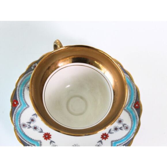 Vintage Tea Cup and Saucer Lefton Rosina Bone China Made in England Blue Gold - Picture 5 of 8